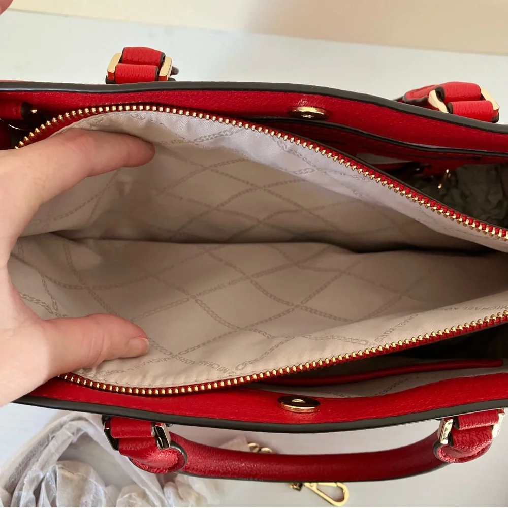 Michael Michael Kors Alessa Medium Pebbled Leather Satchel in Red